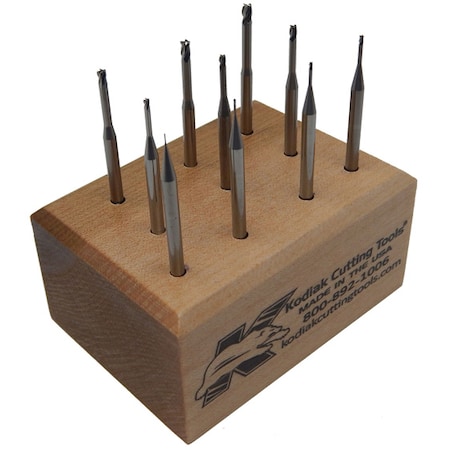Kodiak Cutting Tools 10pc. Micro Carbide End Mill Set, Reach 8Xs DIA, LOC 1.5Xs DIA 56399902